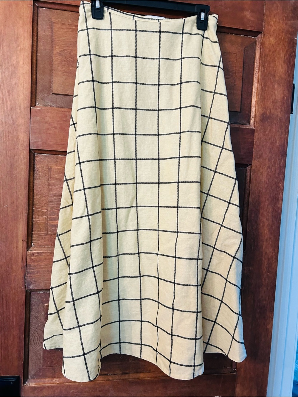 Topshop Cream A-Line Skirt with Black Windowpane Grid